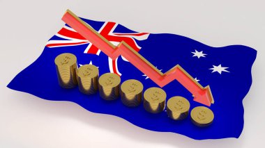 Avustralya, ülkenin zenginliği azalıyor, para birimleri değer kaybediyor, ekonomik durgunluk, 3D yorumlama