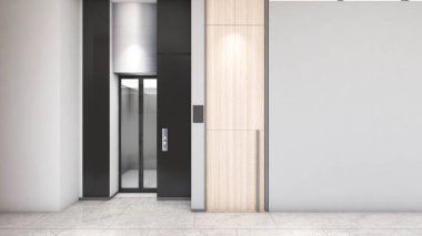 Ofis binasının duvarları ve asansör koridorları, modelleme, 3 boyutlu.