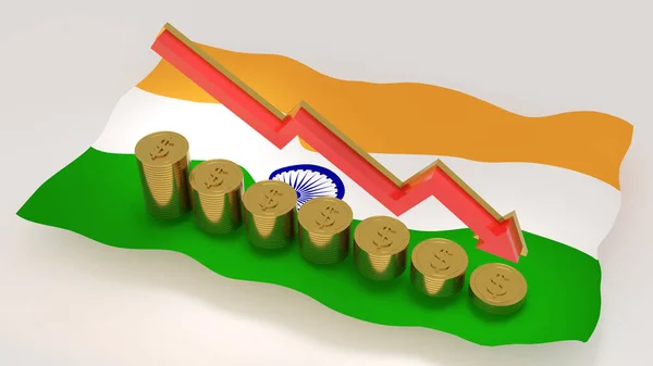 Indien Nationens Rikedom Minskar Valuta Värdeminskning Nationen Lågkonjunktur Rendering — Stockfoto
