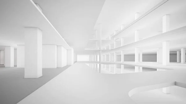 Big White Glistening Building Hall Area Structural Work Large Mall — Stock Photo, Image