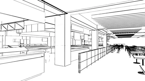 Desenho Linha Área Salão Loja Departamento Seção Loja Alimentos Renderização — Vetor de Stock