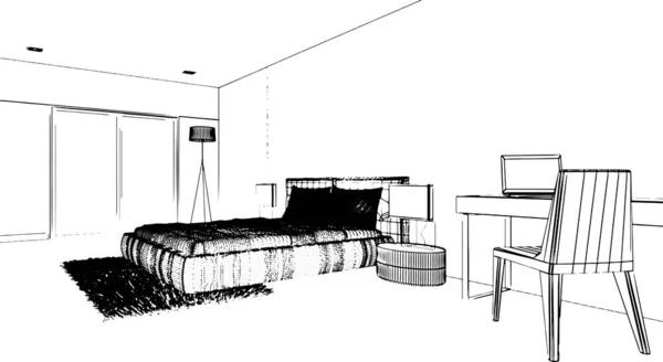 Dibujos Dormitorio Estilo Moderno Renderizado — Vector de stock