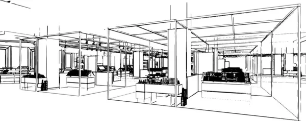Linienzeichnung Des Bereichs Kaufhalle Modehaus Abteilung Rendering — Stockvektor