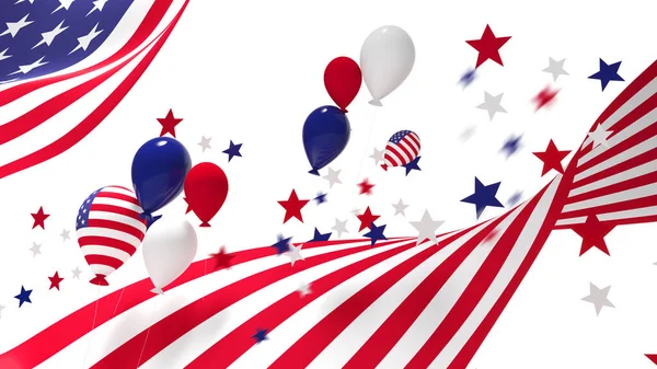 Stock image 4th of July USA Independence Day Celebration with Realistic Gold Star and USA Flag and Festive Colored Confetti Border.,3d rendering