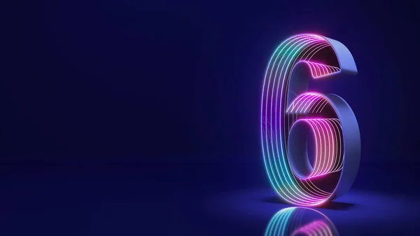 Number Six Sci Style Neon Lights Dark Blue Background Rendering — Stock Photo, Image