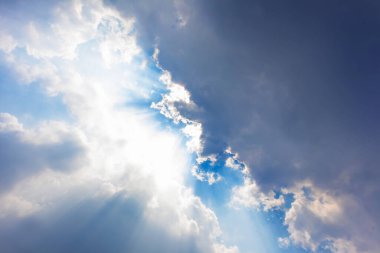 Blue sky and white clouds with sunlight,Blue sky and floating clouds