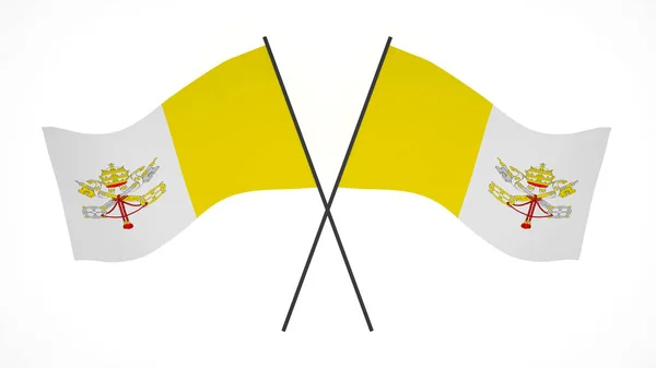 国旗の背景画像 風吹き旗 3Dレンダリング バチカンの旗_市 — ストック写真