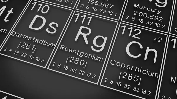 黒地の元素の周期表上のDarmstadtium Roentgenium Coopernicium 化学元素の歴史は 原子番号と記号を表します 3Dレンダリング — ストック写真