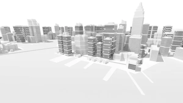 市内のビジネス地区の道路や川の高層ビルが存在する ビジネス街にはオフィスビルや高層ビルが立ち並んでいます 低多角形の街並みや建築 3Dレンダリング — ストック写真