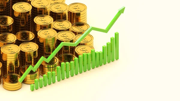 Guld Mynt Och Grön Pil Uppåtgående Trend Vit Bakgrund Dollar — Stockfoto