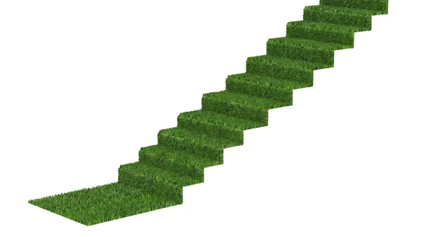 Зеленая Лестница Белом Фоне Шаги Коридору Охраны Окружающей Среды Рендеринг — стоковое фото
