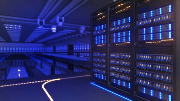 Shot Data Center Multiple Rows Fully Operational Server Racks Modern — Foto de Stock