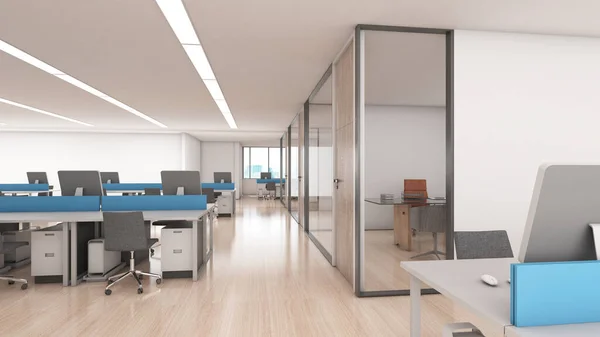 従業員のためのオフィススペース作業や廊下 ロフトスタイルで装飾された作業エリア 3Dレンダリング — ストック写真