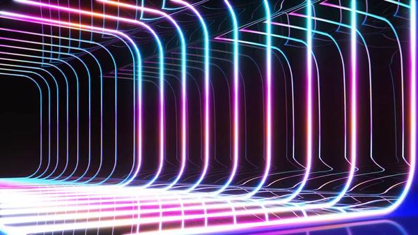 Tecnologia Abstrato Fundo Colorido Neon Luz Fundo Fantástico Vista Renderização — Fotografia de Stock