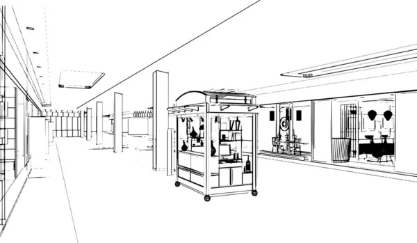 Grand Magasin Hall Espace Ligne Dessin Store Page Produits Services — Image vectorielle