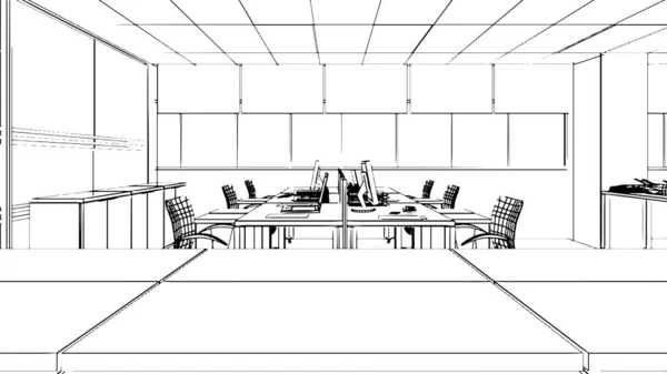 Riesiger Bürobereich Bürobereich Für Zeichnungen Von Arbeitslinien Rendering — Stockvektor