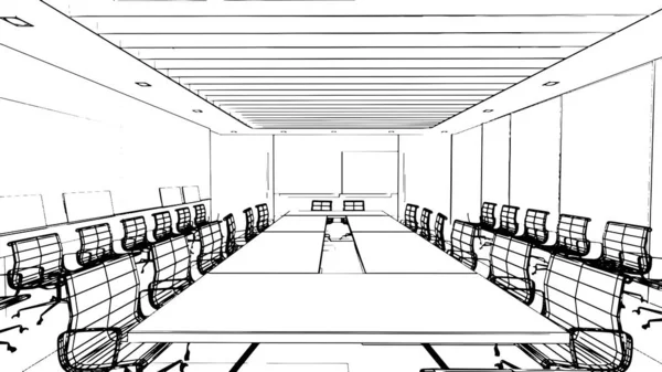 Office Meeting Room Line Drawing Rendering — Stock Vector