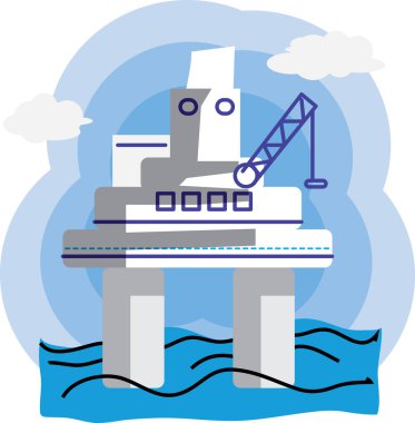 Offshore petrol platformu, düz dizayn edilmiş vektör düz çizimler kullanan iş kaynakları fikirleri.