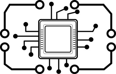 Elektronik devreler ve cpus, iş kaynakları fikirleri, çizgi sanat simgeleri ve düz tasarım.