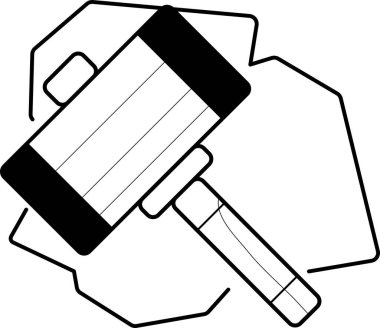 Yapı sektöründe düz tasarımlar ve çizgi resim simgeleri içeren bir çekiç, iş kavramları kullanılıyor..