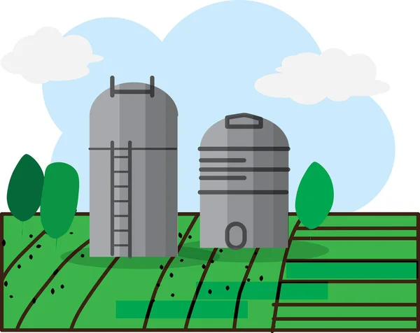 Récolte Silos Pour Agriculture Concept Industrie Agro Alimentaire Illustré Plat — Image vectorielle