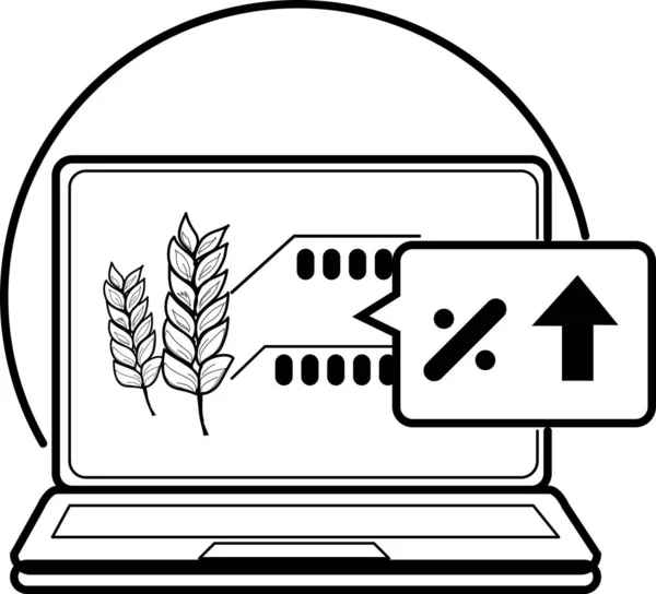Bilgisayarlar Kârları Tarım Endüstrisi Konseptini Düz Çizgi Resim Simgesiyle Denetlemek — Stok Vektör