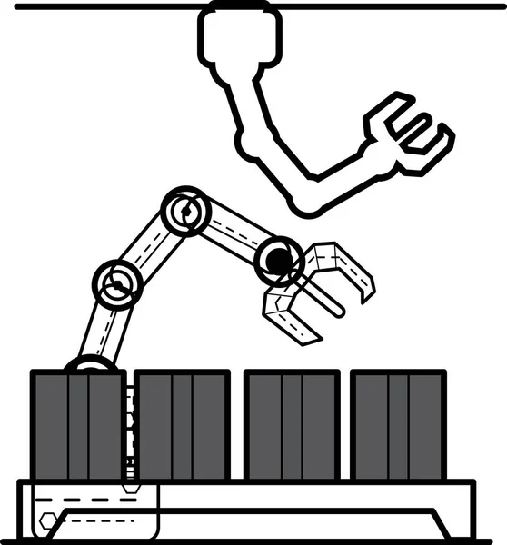 ロボットアームを使用して商品 ビジネスリソースのアイデア ラインアートアイコン フラットデザインを扱う — ストックベクタ