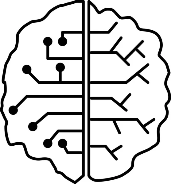 人間とコンピュータの脳 ビジネス技術と科学の概念 フラットスタイルのラインアートアイコンの組み合わせ — ストックベクタ