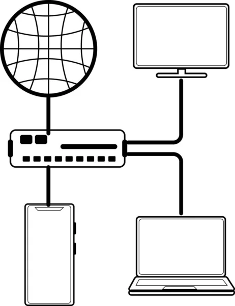 Apparaatverbinding Business Technology Science Concept Vlakke Lijn Art Icon — Stockvector