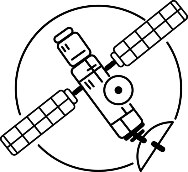 通信衛星 ビジネス技術と科学の概念 フラットスタイルのラインアートアイコン — ストックベクタ