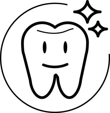 Dişler sağlam, tıbbi iş konseptleri, bir çizgi sanat amblemi ve düz tasarım..