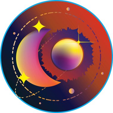 Güneş ve ay, Yıldızlar ve Keşifler fantezi büyücüler ve cadılar sihirli kader çemberi, fantezi dünyası