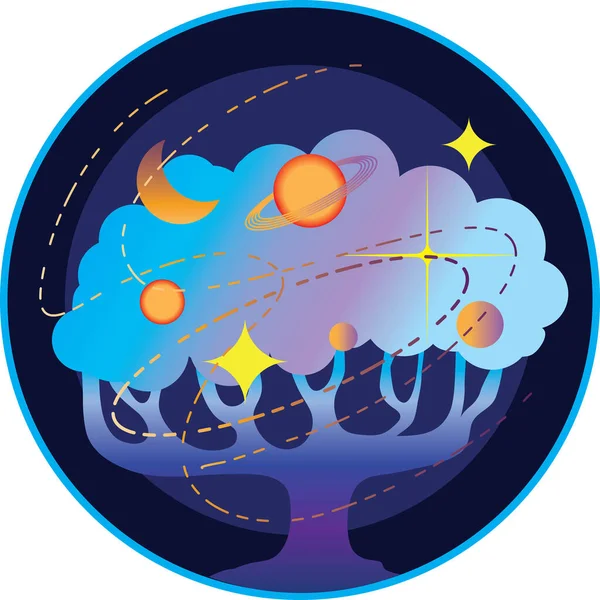 Космічне Дерево Зірки Майстри Фантастики Відьми Магічне Коло Долі Фентезійний — стоковий вектор