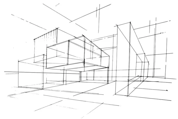Desenhos Linha Construção Exterior Desenho Linha Usando Arquitetura Interiores Montagem — Vetor de Stock