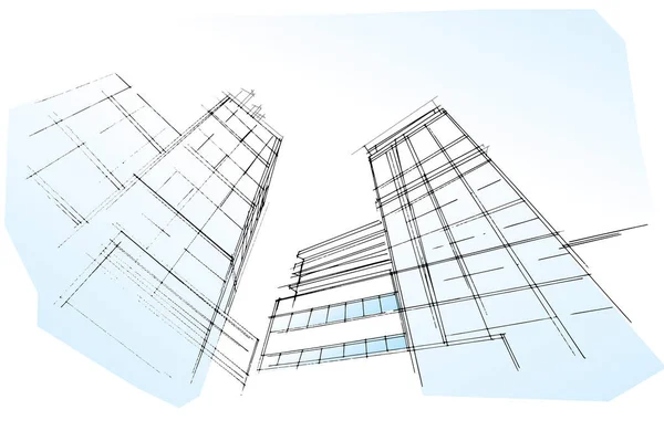 Desenho Linha Grande Edifício Cidade Desenho Linha Usando Arquitetura Interiores —  Vetores de Stock