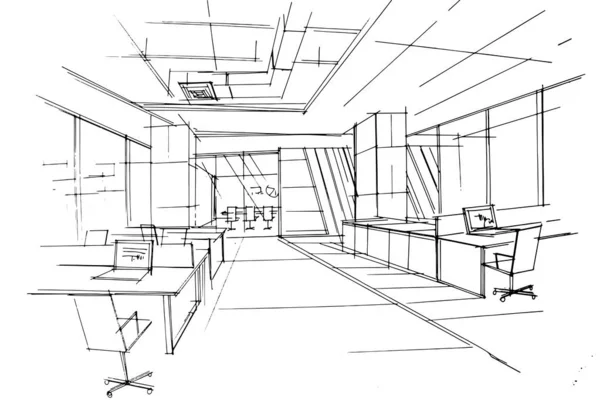 Desenho Linha Peça Trabalho Desenho Linha Usando Arquitetura Interiores Montando — Vetor de Stock