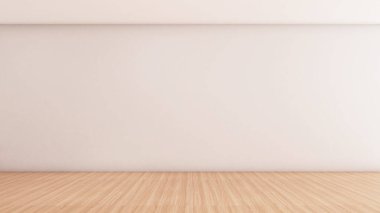wood floor on white wall,white room space,3d rendering