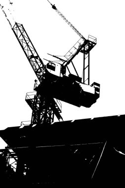 İnşaat alanı silueti Büyük malzeme taşıyıcı vinç