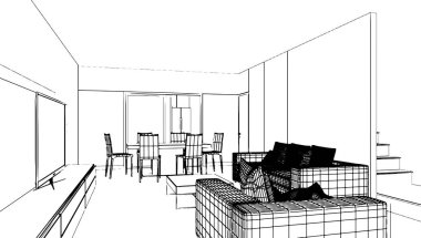 yaşam alanı çizimleri modern tarzda, 3D biçimlendirme