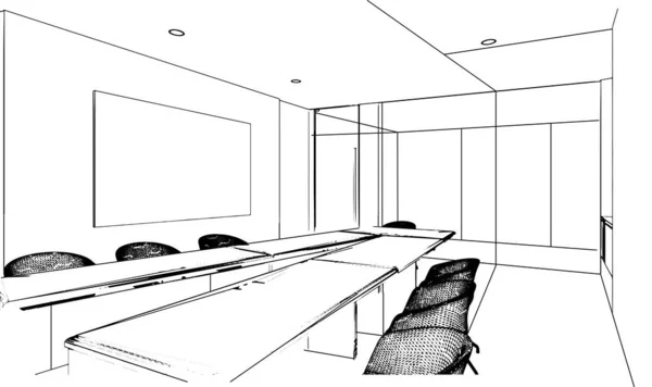 Büro Besprechungsraum Linienzeichnung Darstellung — Stockvektor