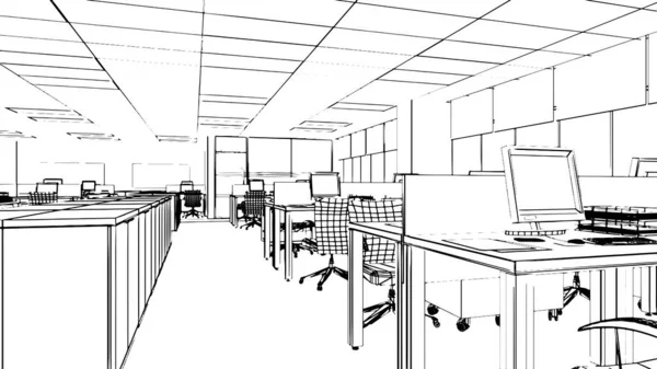 Área Enorme Oficina Área Oficina Para Los Dibujos Línea Trabajo — Vector de stock