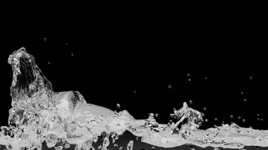 water splashes and waves on black background,3d rendering