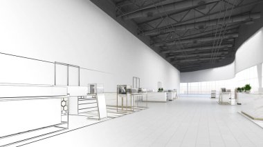 büyük sergi alanı, bir satış etkinliği alanı, ve çağdaş tasarım fikirleri., 3D yorumlama