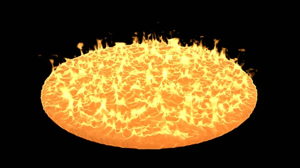 炎が地面を飲み込んでいた黒い背景の上の火の通り3Dレンダリング — ストック写真