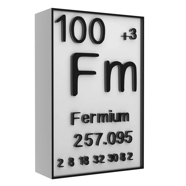 Fermium Phosphore Sur Tableau Périodique Des Éléments Sur Fond Noir — Photo