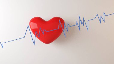 kırmızı kalp ve kalp atışı dans dalgası ritmi, 3 boyutlu görüntüleme