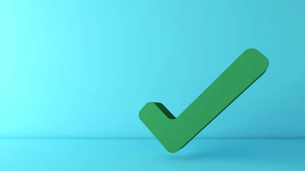 a green check mark against a blue background indicating success ,3d rendering