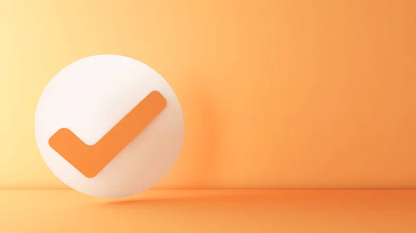 Orange Check Mark Yellow Background Indicating Success Rendering — Stock Photo, Image