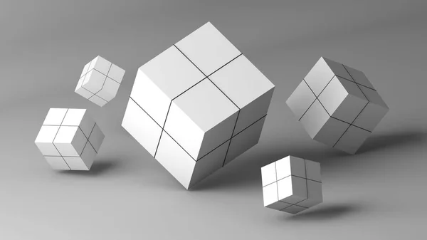 Abstrakte Weiße Polygonale Box Auf Hellgrauem Hintergrund Rendering — Stockfoto