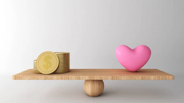 Die Wahl Zwischen Geld Und Liebe Die Wichtiger Ist Darstellung — Stockfoto
